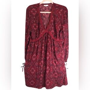 NWOT Maurices Babydoll Mini Dress Red Long Sleeve Western Hankie Print‎ Size L